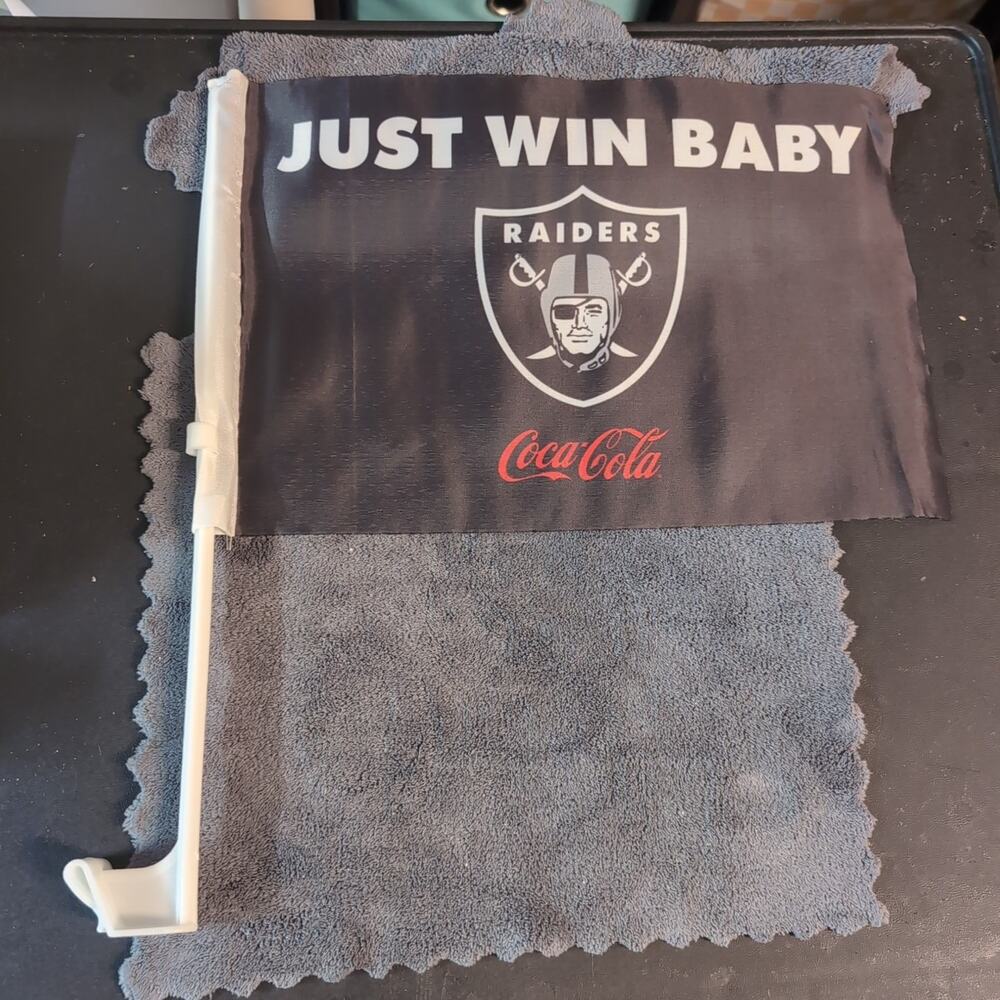 Las Vegas Raiders Just Win Baby Car Flag Window Clip Coca Cola SGA GameDay